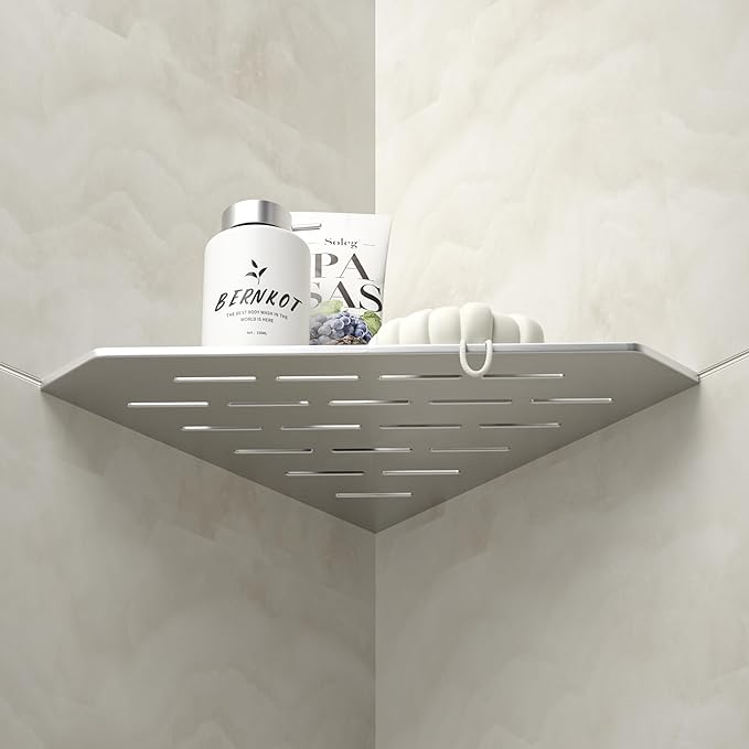 Corner Shower Shelf 10", Brushed 304 Stainless Steel Pentagonal Heavy Duty Floating Corner Sheves, Slot Design Recessed Bathroom Shelf for Tiled Wall 2 Pack