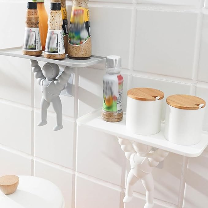 BESPORTBLE 2pcs Wall Storage Rack Spaceman Hanging Shelf for Bathroom Stylish Organizer for Facial Care Essential Oils Creams Space-Saving Home Storage