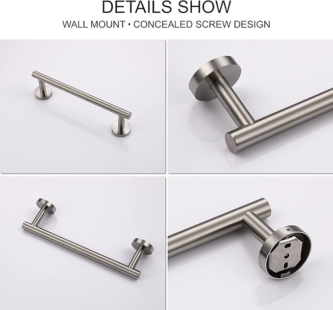 TASTOS 12 Inch Single Towel Bar Rack, Brushed Nickel, SUS 304 Stainless Steel Round Bathroom Towel Bar, Heavy Duty Towel Holder, Kitchen Towel Rod, Wall Mount with Screws