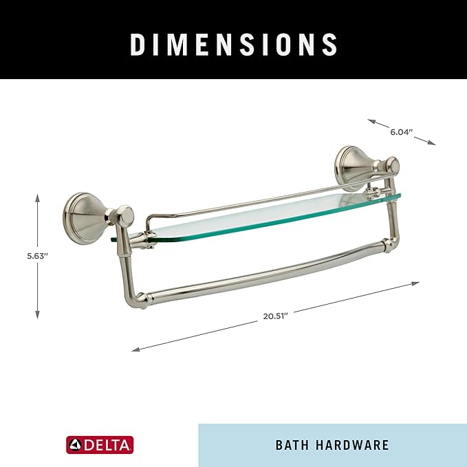 Delta 79710-SS Cassidy 18-in Glass Shelf with Towel Bar in Stainless Steel