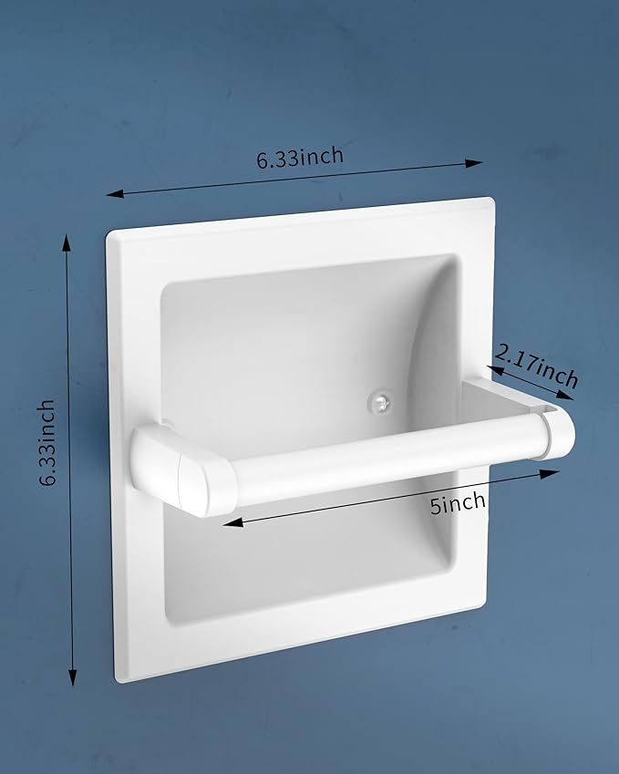 White Recessed Toilet Paper Holder for Regular Rolls, in Wall White Pivoting Toilet Paper Holder Wall Mount Made of Metal, Bathroom Toilet Paper Wall Holder