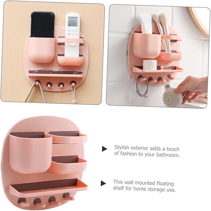 Multi-Functional Wall-Mounted Bathroom Storage Organizer Shelves and Hooks Space-Saving Design for Clutter Home for Bathroom and Kitchen Use and Stylish