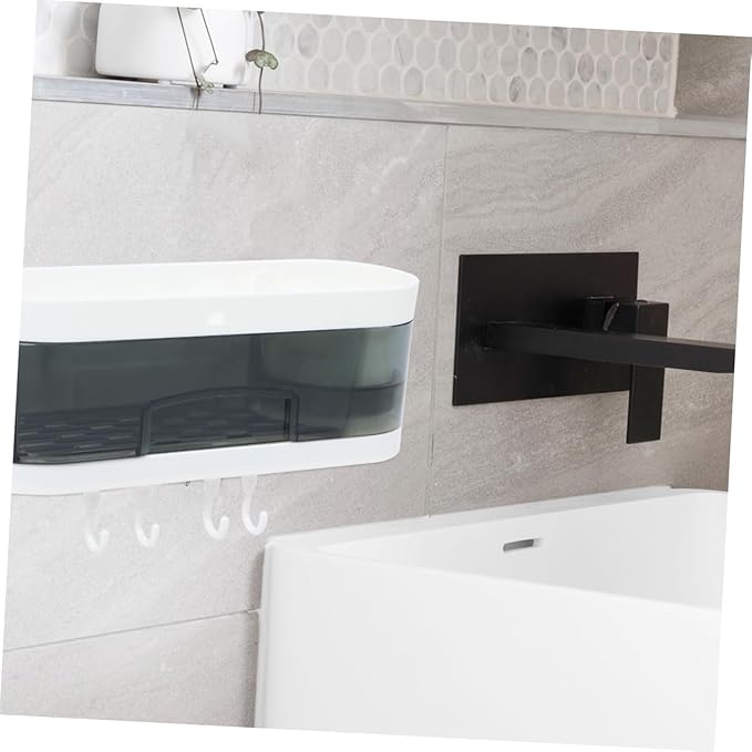 Holibanna Wall-Mounted Plastic Storage Rack Bathroom Shelf with Hooks No Drilling Adhesive Wall Shelves Multifunctional Organizer for Kitchen and Bathroom Random Color