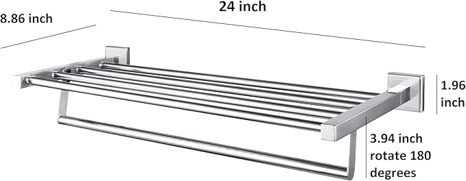 Roshan Handcrafted and Hand Polished Multi Purpose Towel Rack, Rust Proof and Peel Resistant Towel Shelf, Includes 2 Handmade Hooks (Polished Silver)