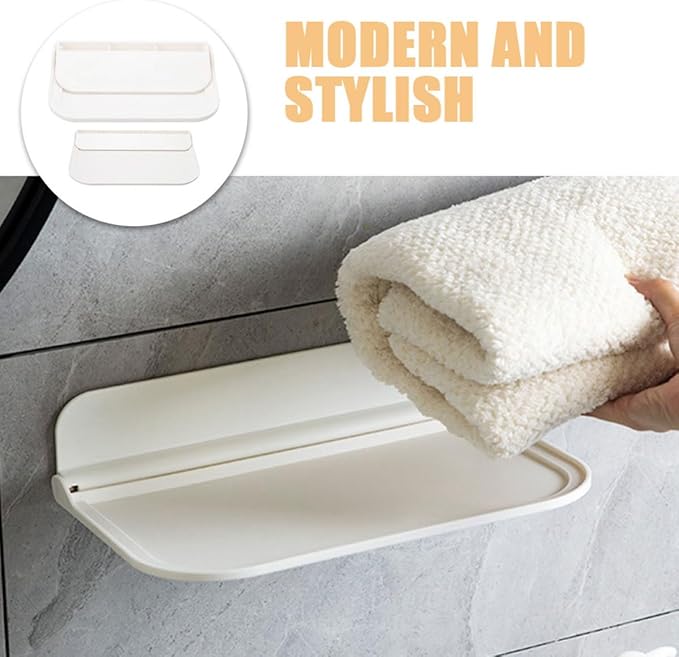 Luxshiny 2pcs Foldable Wall Shelf Bathroom Storage Rack for Towels and Soap, Space-Saving Fold Down Bathroom Shelves, Wall Mounted Organizer for Small and Large Spaces