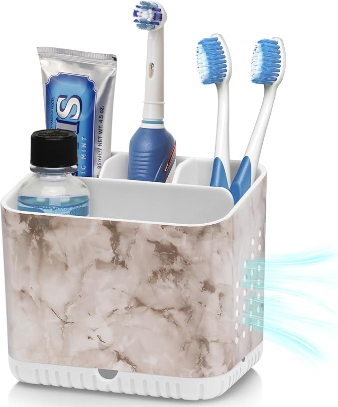 PARKMANI Toothbrush Holders for Bathrooms, Kids Electric Toothbrush and Toothpaste Holder, Toothbrush Caddy Organizer, 4 Slots Tooth Brushing Stand for Bathroom Organizer Countertop (White Marble)