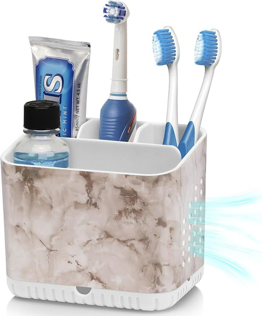 PARKMANI Toothbrush Holders for Bathrooms, Kids Electric Toothbrush and Toothpaste Holder, Toothbrush Caddy Organizer, 4 Slots Tooth Brushing Stand for Bathroom Organizer Countertop (White Marble)