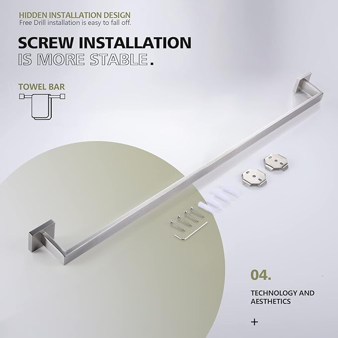 KOKOSIRI 36-Inch Single Towel Bar, Bathroom Kitchen Towel Holder, Wall Mounted SUS304 Stainless Steel Towel Rack, Brushed Nickel, B4003BR-L36