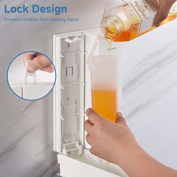 Shampoo Dispenser for Shower - Shower Soap Dispenser Wall Mounted No Drill - Shampoo Body Wash Dispenser 2 Chamber - Easy Install for Bathroom Hotel White 800ml