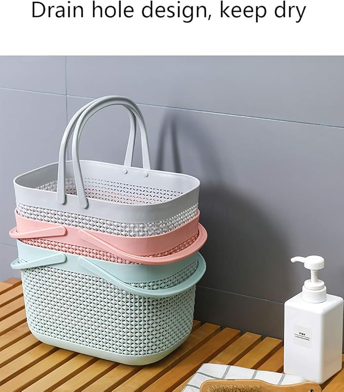 UUJOLY Plastic Organizer Storage Baskets with Handles, Shower Caddy Bins Organizer for Bathroom and Kitchen (3 Pack, Blue)