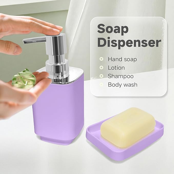 4 Piece Bathroom Accessory Sets, Light Purple Bathroom Accessories Sets Include Toothbrush Holders Set, Soap Dispenser, Soap Dish and Toothbrush Cup, Modern Bathroom Decoration