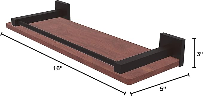 Allied Brass MT-1-16-GAL-IRW Montero Collection 16 Inch Solid IPE Ironwood Gallery Rail Wood Shelf, Oil Rubbed Bronze