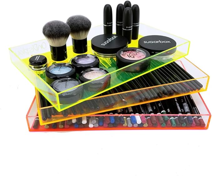 OnDisplay Electric Neon Luxe Clear Acrylic Stackable Cosmetic/Jewelry Tray (Neon Pink)