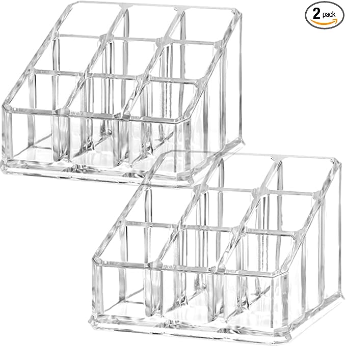 2 PCS Lipstick Organizer and Storage, Acrylic Lipstick Holder, 9 Slots Clear Case Display Rack Holder (QX153)