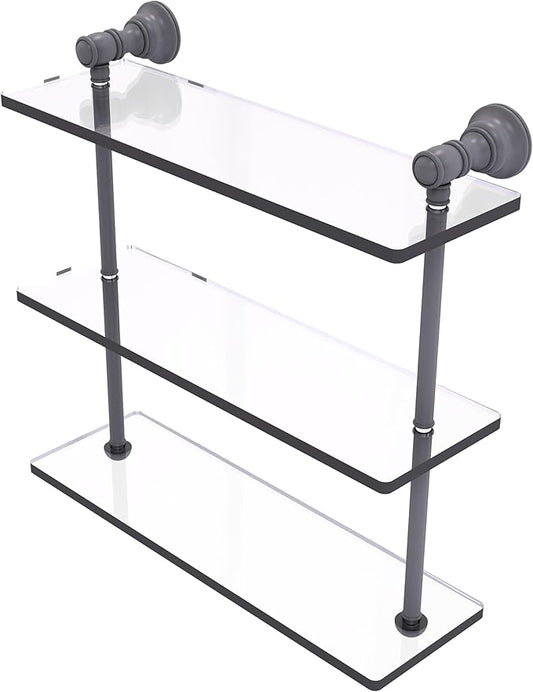 Allied Brass CL-5-16-GYM Carolina Collection 16 Inch Triple Glass Shelf, Matte Gray