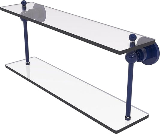 Allied Brass AP-2/22-MBL Astor Place Collection 22 Inch Two Tiered Glass Shelf, Mediterranean Blue