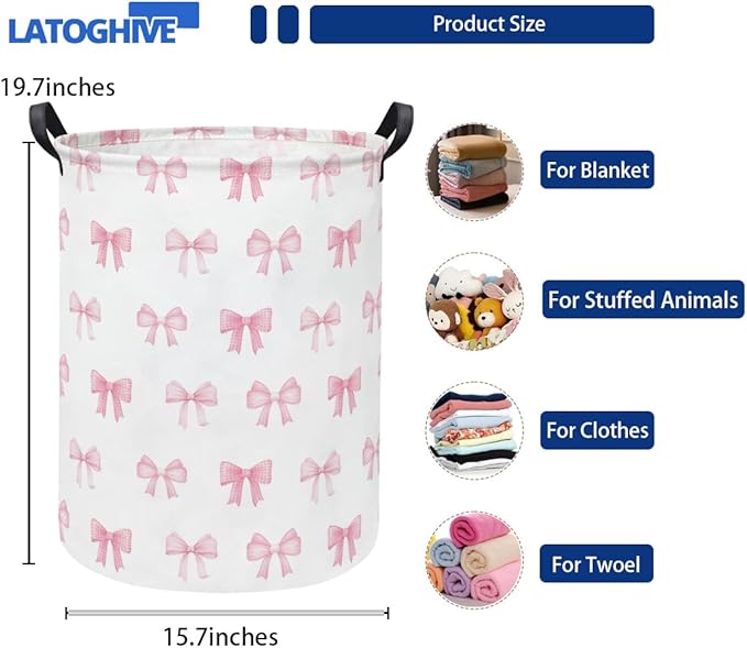 Baby Laundry Hamper kids laundry Basket Waterproof Storage Bin for Bedroom Toy Clothes Organizer Basket Woodland Animals Room D??cor(Bowknot)