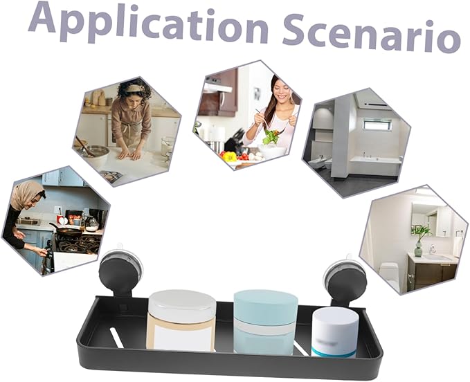 GLEAVI Suction Cup Bathroom Shelf Gray Wall Organizer No Drill Installation Floating Storage Rack for Toiletries Makeup with Elegant Modern Design Enhancing Bathroom Decor