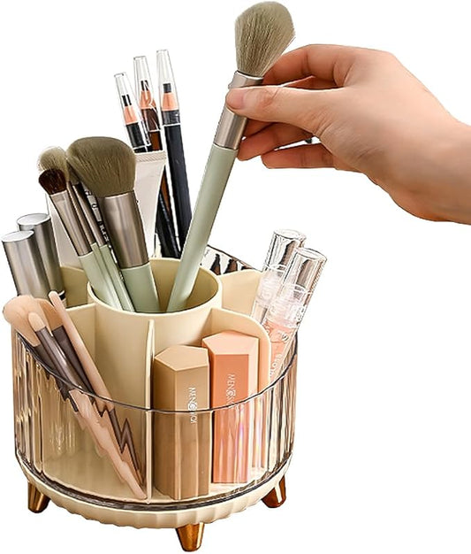 Multifunction Cosmetic Organizer, Rotating Makeup Brush Holder with Multi-Compartment Design, Countertop Organizer for Vanity, Bathroom Counter, Pantry, Cabinet (Transparent white)