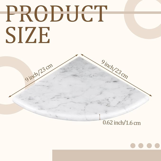 Chunful 2 Pcs White Marble Corner Shower Shelf for Bathroom 9 x 9 Inch Wall Mounted Both Sides Polished Marble Corner Shelves Shower Caddy for Bathroom Wall (Stylish)