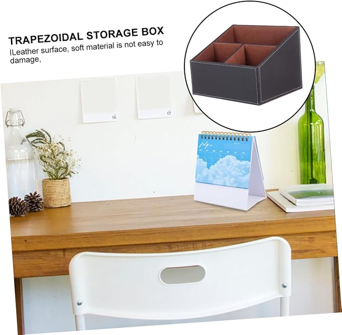 Uonlytech Trapezoidal Storage Sundries Case Creative Desktop Organizer Home Storage Box Filing Boxes Lids Leather Flannelette Lining