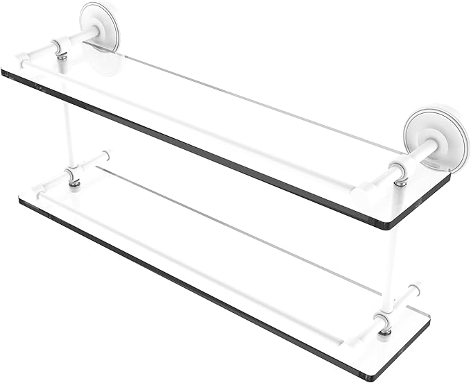 Allied Brass PRBP-2/22-GAL-WHM Prestige Regal 22 Inch Double Glass Gallery Rail Shelf, Matte White