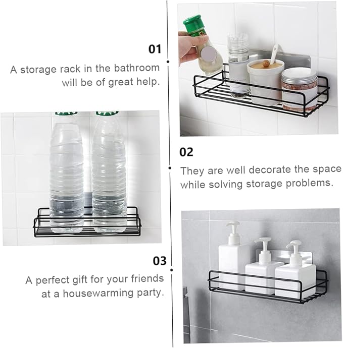 HEALLILY Anti-Slip Wall Shelves Storage Racks 2pcs Iron Rust-Proof Floating Shelves for Bathroom for Storage Easy to Clean