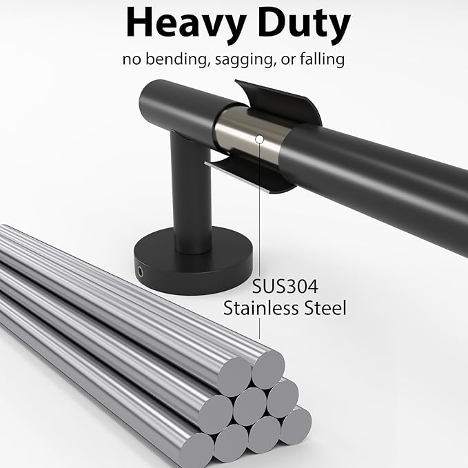 18 Inch Towel Bar for Small Bathroom, Matte Black, Thicken SUS304 Stainless Steel Towel Racks, Wall Mounted