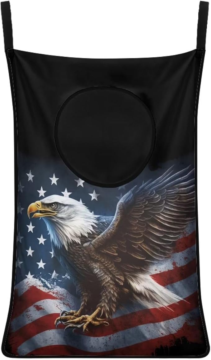 ZFRXIGN American Flag Eagle Hanging Laundry Hamper Bag Over Door Laundry Basket Space Saving Organizers Large Capacity Laundry Room Organization Hamper for Travel Home Office