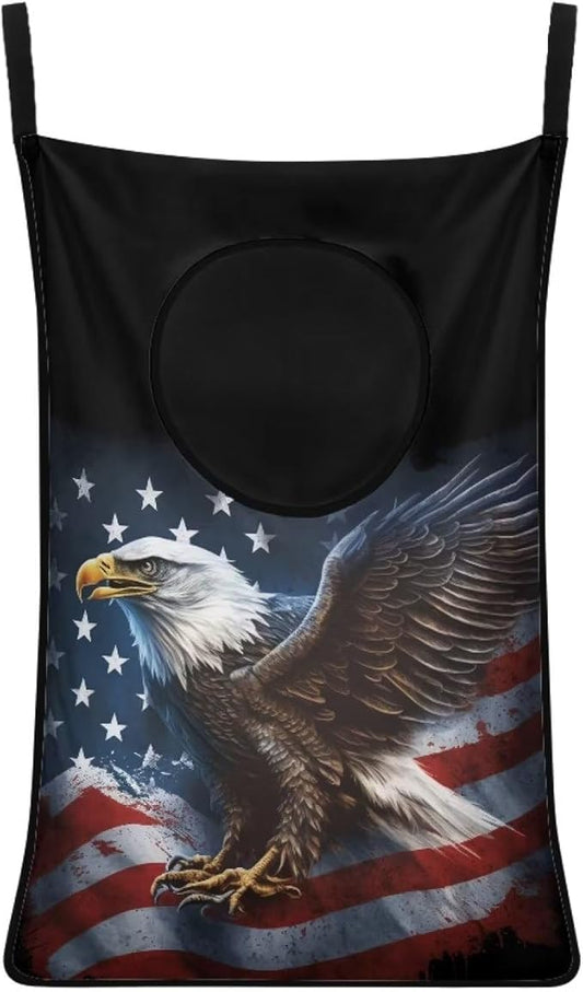 ZFRXIGN American Flag Eagle Hanging Laundry Hamper Bag Over Door Laundry Basket Space Saving Organizers Large Capacity Laundry Room Organization Hamper for Travel Home Office