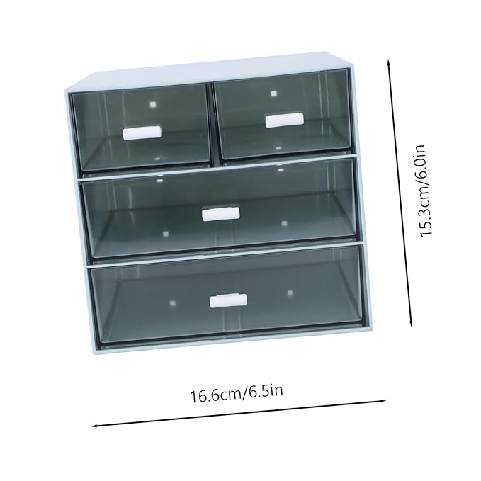 4 Drawer Acrylic Jewelry and Makeup Organizer Desktop Storage Box Display Box Great for Lipstick, Nail Polish, Jewelry and More (Blue)