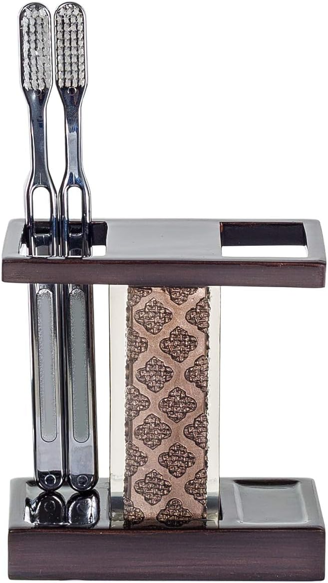 Creative Scents Dahlia 4-Piece Brown Bathroom Accessories Set Complete - Luxury Resin Bath Decor Includes Soap Dispenser, Toothbrush Holder, Tumbler & Soap Dish - Modern Brown Textured Design