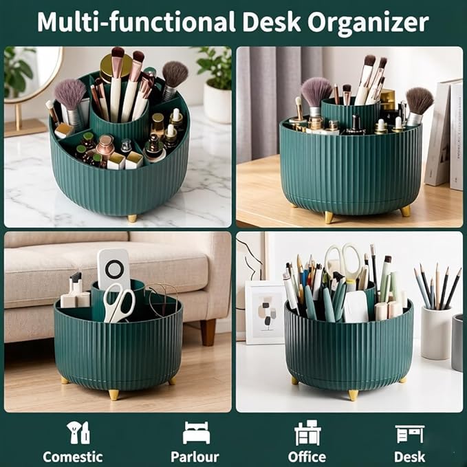 Makeup Brush Holder,360° Rotating Makeup Brush Organizer,5 Slot Make up Brushes Cup for Cosmetics,Large Capacity,For Nail Polish, Art Supply, Bathroom Vanity,Cosmetics Organizer,Green