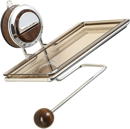 Modern Adhesive Bathroom Shelf Stainless Steel & Suction Cup Wall Space-Saving Toiletries Holder Space Saving Holder