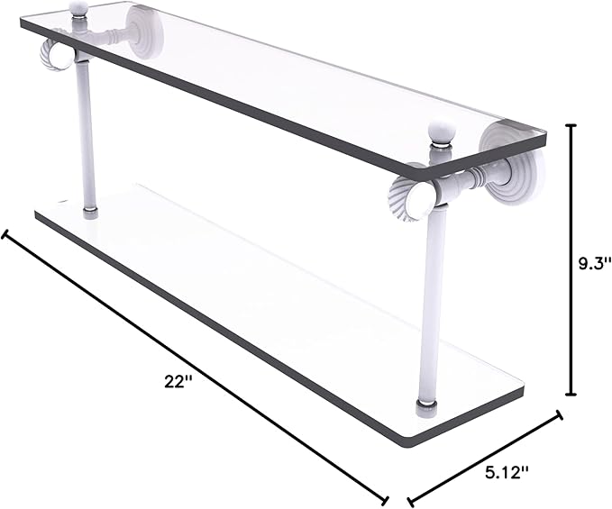 Allied Brass PG-2T-22 Pacific Grove Collection 22 Inch Two Tiered Twisted Accents Glass Shelf, Matte White