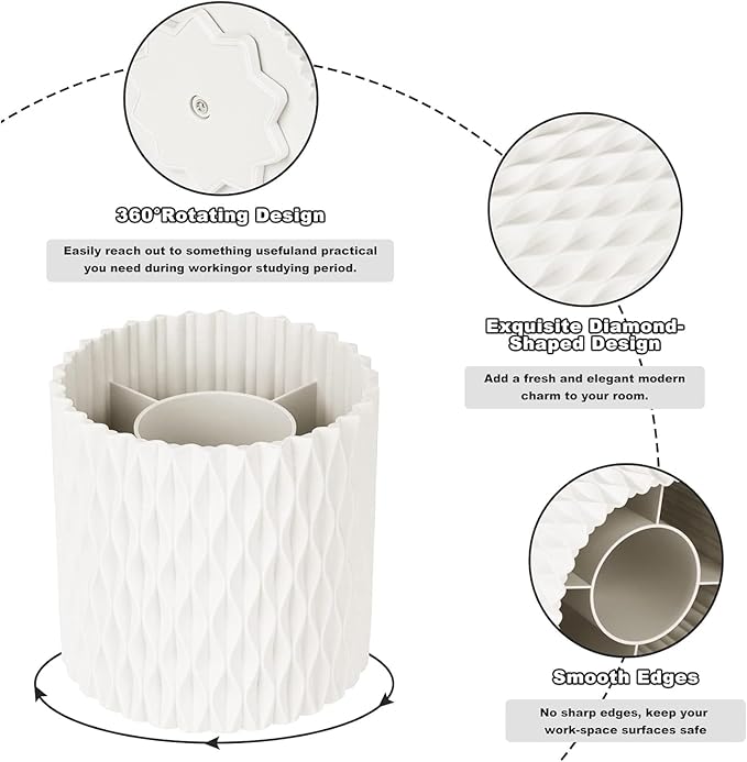 Makeup Brush Holder Organizer-360?? Rotating Makeup Brush Storage,Pencil Pen Holder Cup,Desk Accessories,5 Slot Make up Brushes Cup, for Vanity Desktop Bathroom Countertop (White)