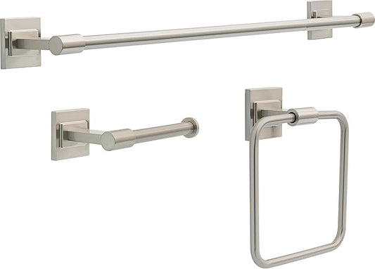 Delta Faucet McLaren 3-Piece Bathroom Set, SpotShield Brushed Nickel, 18"/24" Towel Rack, Toilet Paper Holder, Ring MCL63-BN