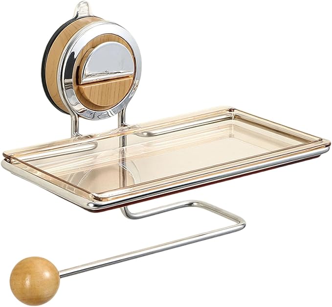 Modern Adhesive Bathroom Shelf Stainless Steel & Suction Cup Wall Space-Saving Toiletries Holder Space Saving Holder