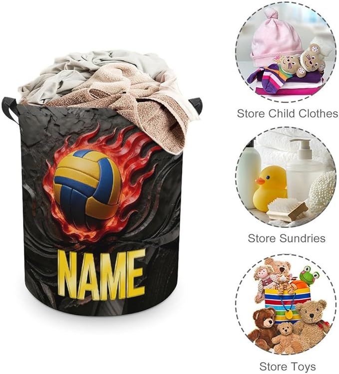 Personalized Volleyball Laundry Hamper Custom Name Funny Dirty Clothes Laundry Basket Portable Storage Basket For Home Bathroom Family Volleyball Lovers Xmas Birthday (style 18)