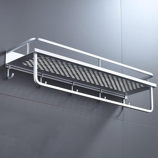 Space Aluminum Bathroom Shelf, Wall Mounted Storage Rack, Wall Storage Rack, Skeletonized Design with Hooks and Crossbars, Suitable for Washroom, Kitchen, Student Dormitory(40 * 14 * 13cm)