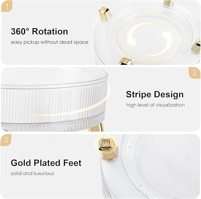 Makeup Perfume Organizer, 360° Rotating Lazy Susan Storage Tray, Large Capacity Cosmetics Storage Display Case for Countertop Bedroom Bathroom and Kitchen(11.02''×11.02''×4.33'')