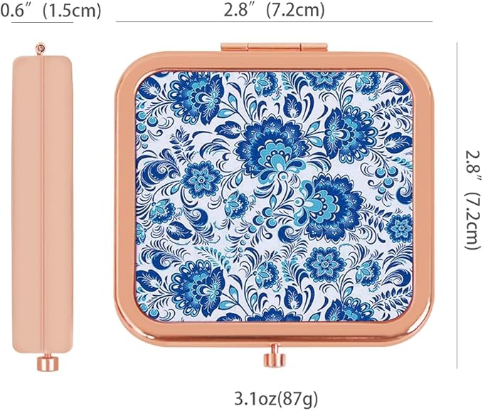 Magnifying Compact Mirror for Purse - 1x/2x Magnification Travel Makeup Mirror,Small Flower Pocket Mirrors,Handheld 2-Sided Portable Cosmetic Mirrors,Compact Mirror for Gift