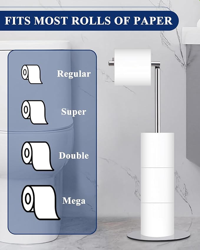 Toilet Paper Holder Stand, Free Standing Toilet Paper Roll Holder with Reserve, Modern Bathroom Toilet Paper Stand for 4 Rolls, Chrome, Housen Solutions