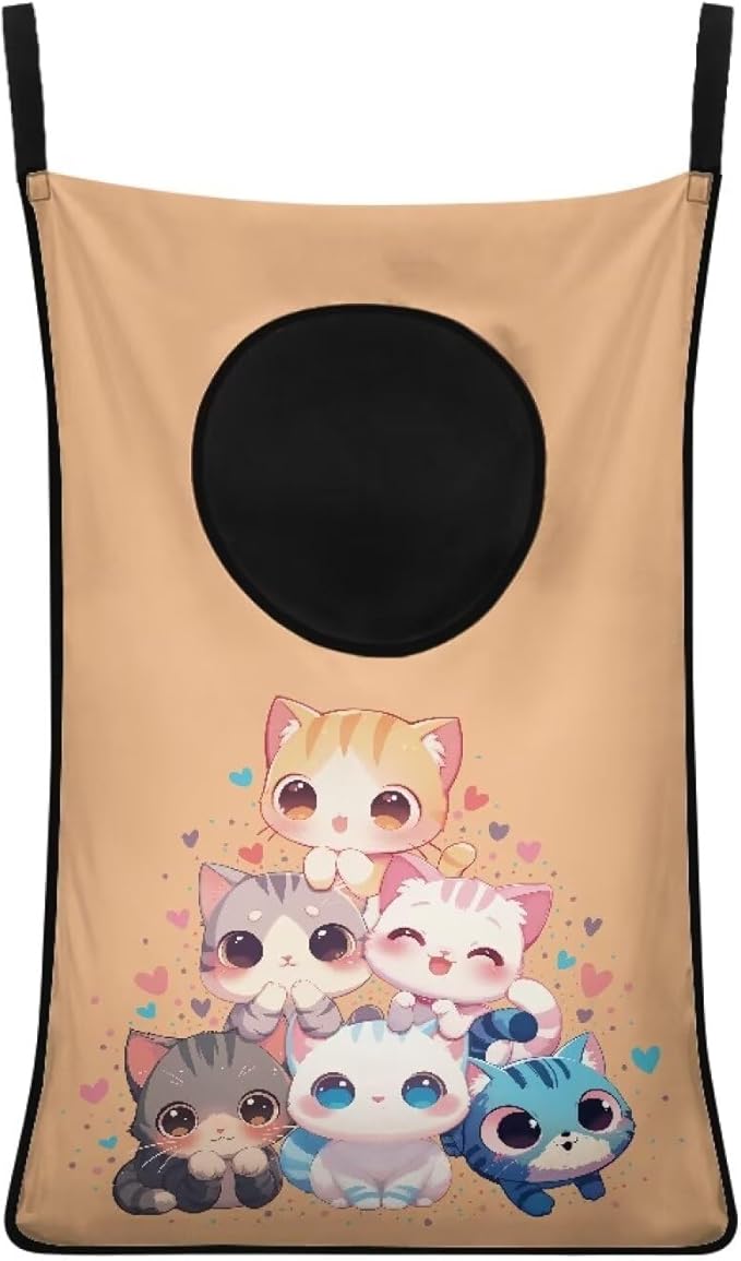 ZFRXIGN Cats Hanging Hampers for Laundry Over The Door Laundry Hamper Dirty Clothes Storage Orange Laundry Baskets Space Saving Hamper Zipper Closure Toy Organizers Home Decor