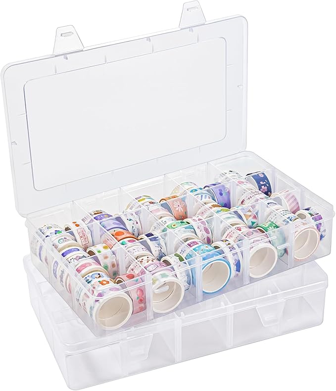 Benbilry 2 Pack 15 Grids Clear Storage Containers Plastic Organizer Box Craft Storage Boxes with Adjustable Dividers for Beads Organizer Art DIY Fishing Tackles Jewelry Crafts