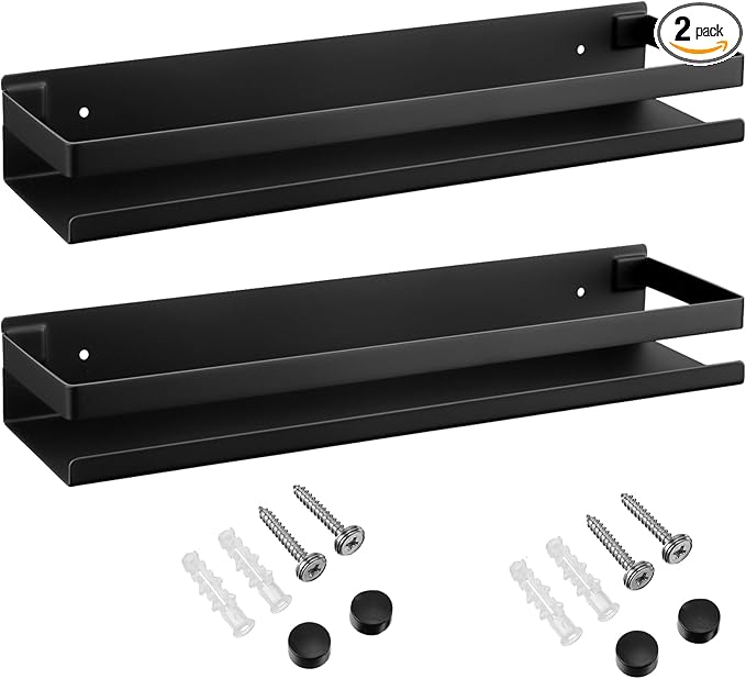 Lallisa 2 Pieces Stainless Steel Shelf Bathroom Shower Floating Shelves Wall Mounted Shower Caddy Basket Shelf Storage Organizer Shelves for Bathroom, Kitchen, Living Room(11.81 Inch/ 30 cm,Black)