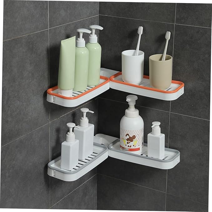 2pcs Foldable Corner Rack Bathroom Shelves Punch-Design Storage Rack Organizer Bins for Home