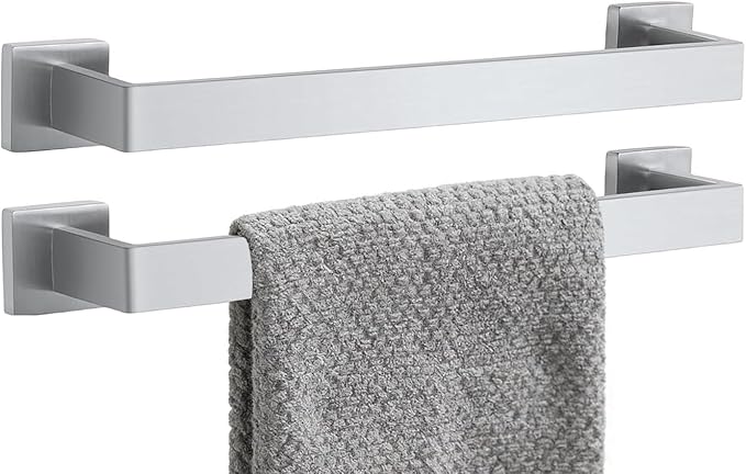 2 Packs 16 Inch Bathroom Towel Bar SUS304 Stainless Steel Brushed Nickel Towel Holder Wall Mounted Heavy Duty Towel Rack Bathroom Towel Rod Modern Square Base Design(2, Brushed Nickel, 16 Inch)
