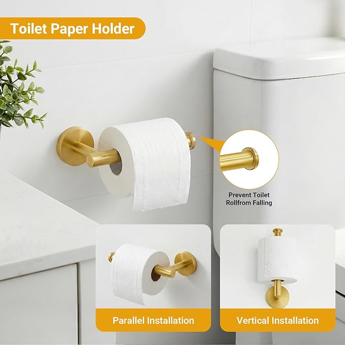 5 Piece Brushed Gold Bathroom Hardware Set, 24 Inch Bathroom Hardware Set Towel Racks for Bathroom, SUS304 Stainless Steel Wall Mounted Bath Towel Bar Set