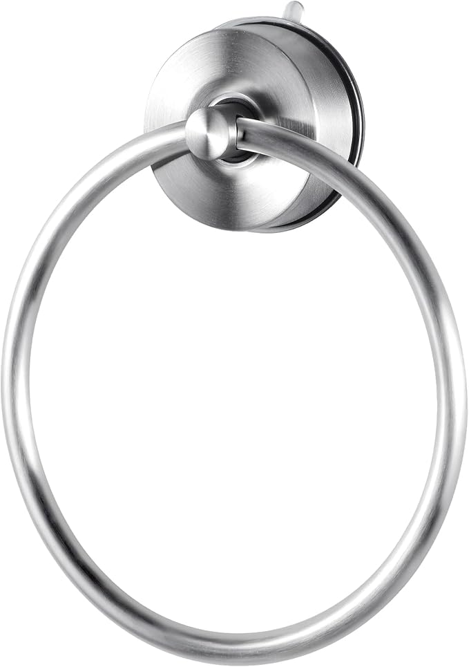 YOHOM Suction Cup Towel Ring Hand Towel Holder for Bathroom Vacuum Suction Washcloth Holder Dish Towel Hanger for Shower Wall No Drill Stainless Steel Brushed Finish, 1 PCS